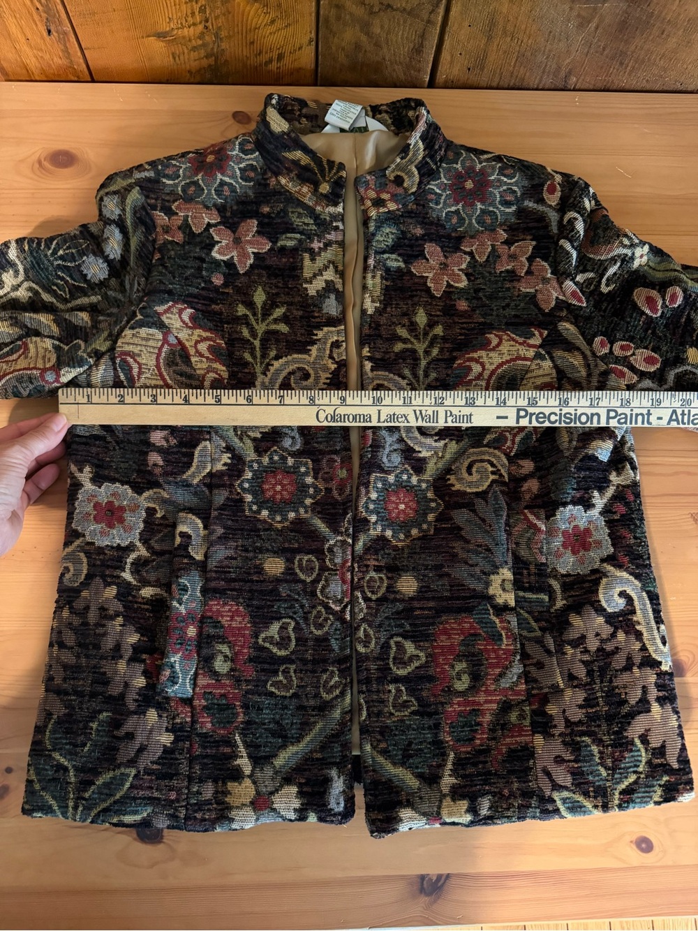 Vintage 90s Orvis Floral Chenille Tapestry Open-Front Jacquard Jacket S Academia - Picture 10 of 16